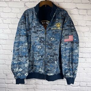 Navy Reversible Full Zip Up Jacket Mens Large‎ Blue Camo Bradford Exchange